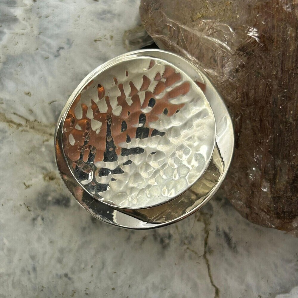 Sterling Silver Smooth & Hammered Stacked Round Ring For Women, Taxco Mexico